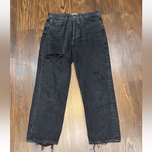AGOLDE 90’S CROP FADED BLACK DISTRESSED BUTTON FLY JEANS SZ 28